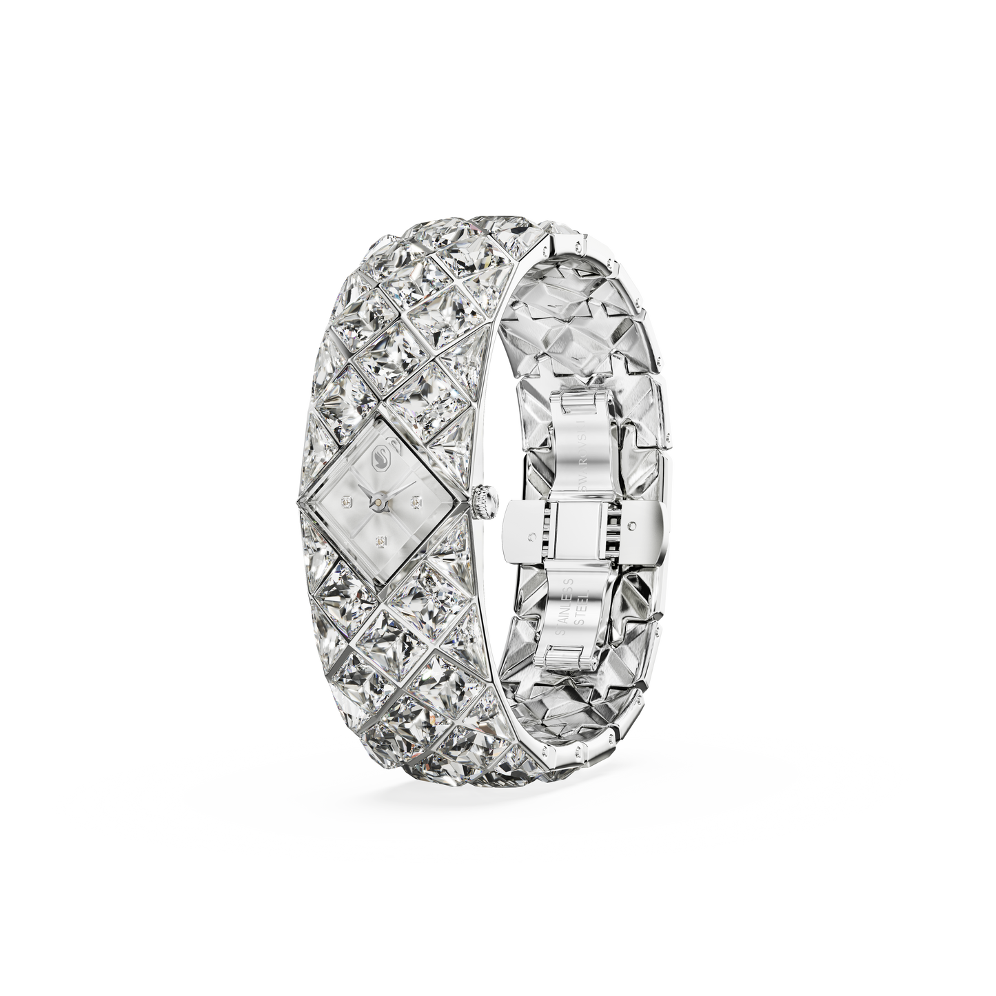 Swarovski Curiosa Bangle watch, Swiss Made, Crystal bracelet, Silver tone, Stainless steel