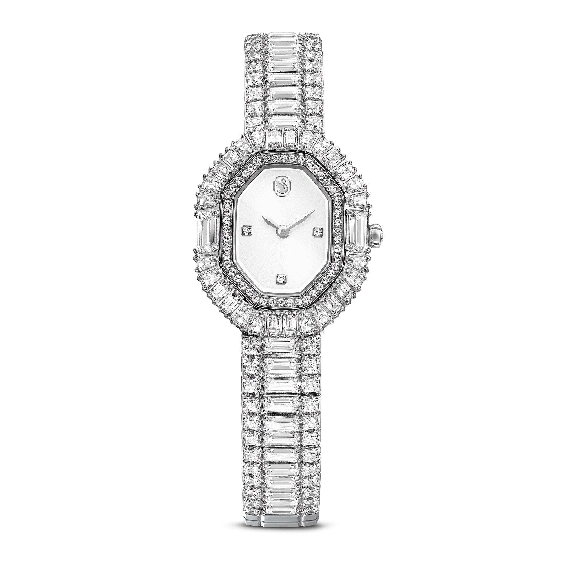 Matrix octagon watch, Baguette cut, Metal bracelet, Silver tone, Stainless steel