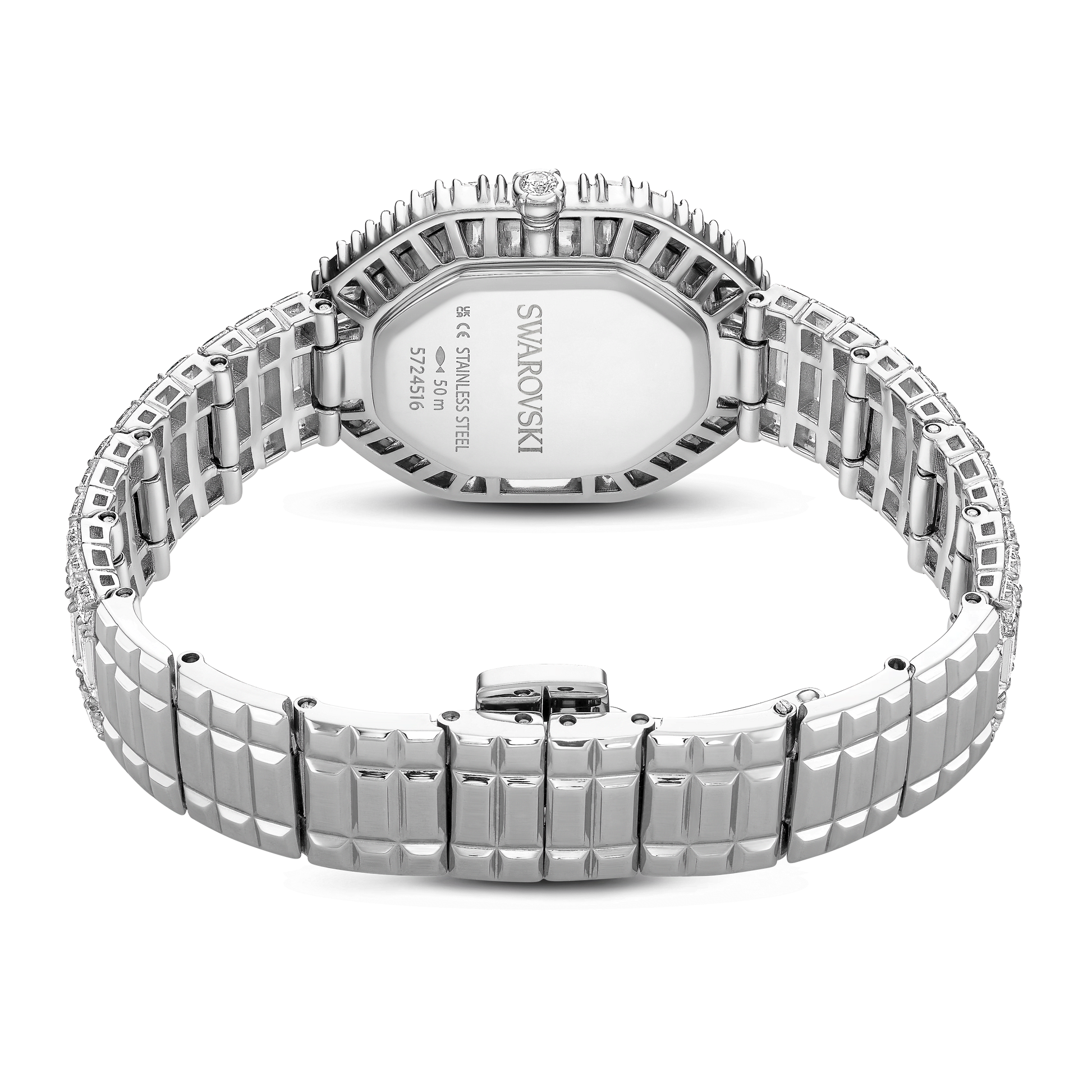 Matrix octagon watch, Baguette cut, Metal bracelet, Silver tone, Stainless steel