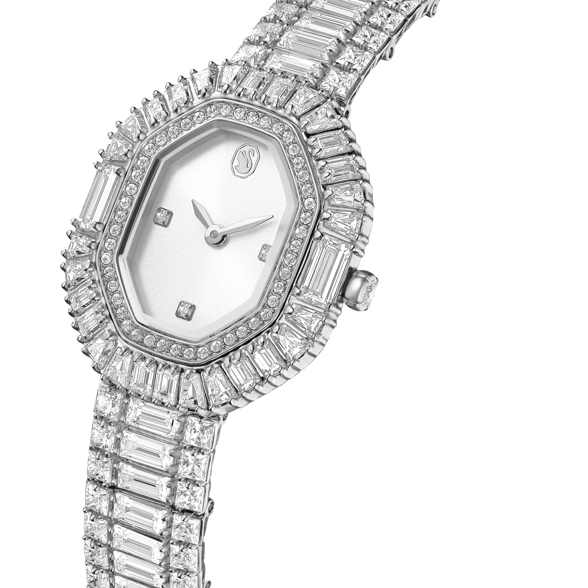 Matrix octagon watch, Baguette cut, Metal bracelet, Silver tone, Stainless steel