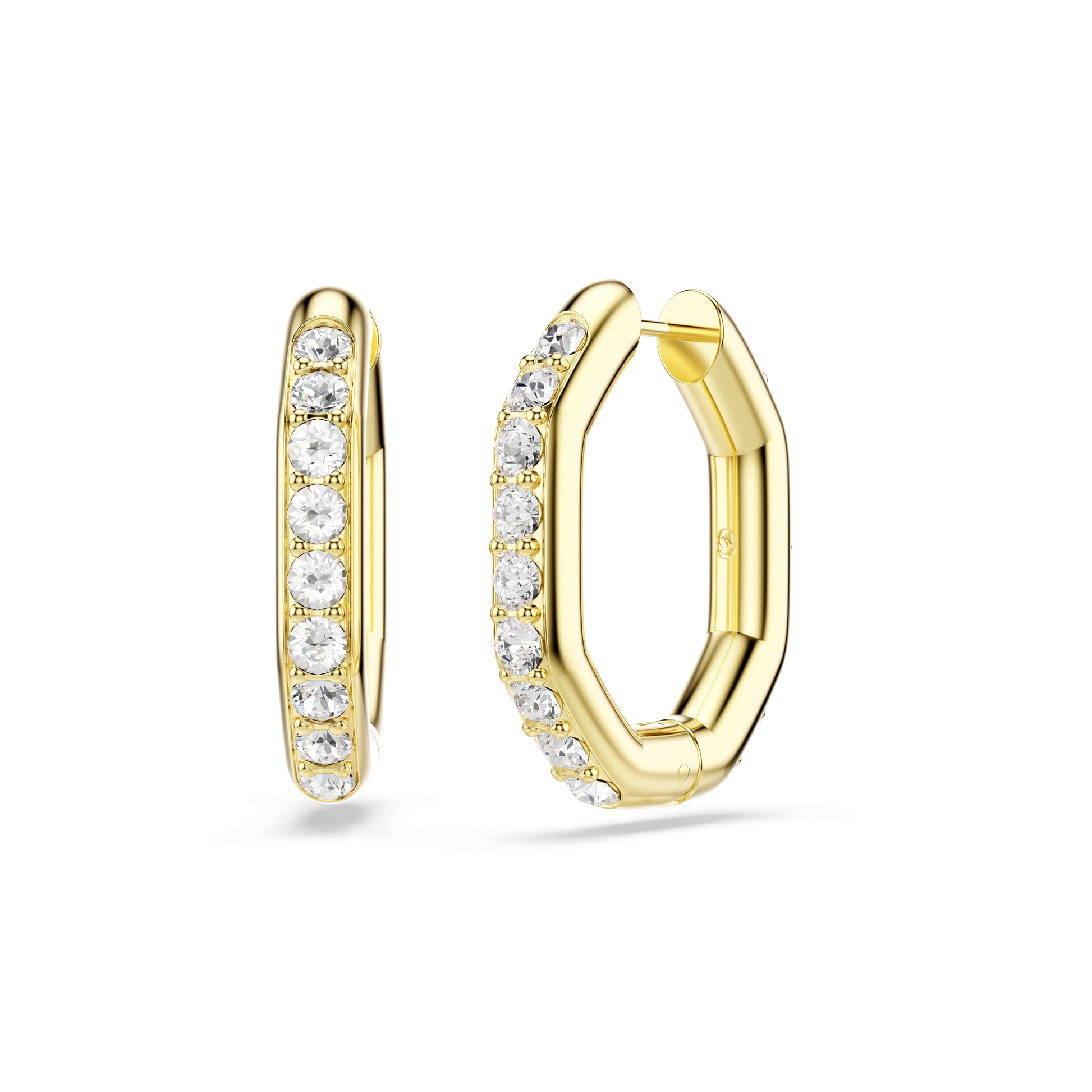 Dextera hoop earrings, Octagon shape, Round cut, Medium, White, 18K gold finish