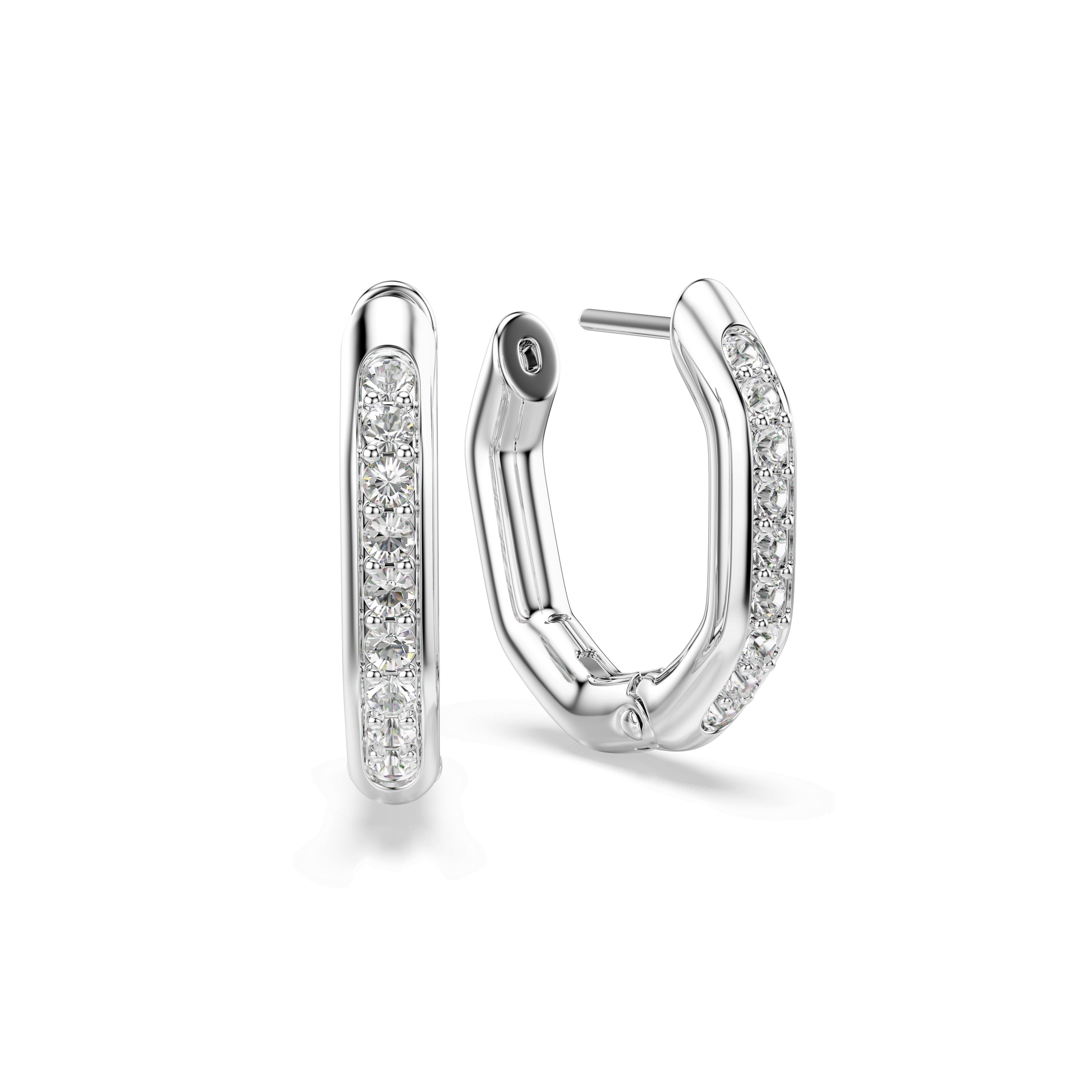 Dextera hoop earrings, Octagon shape, Round cut, Small, White, Rhodium plated