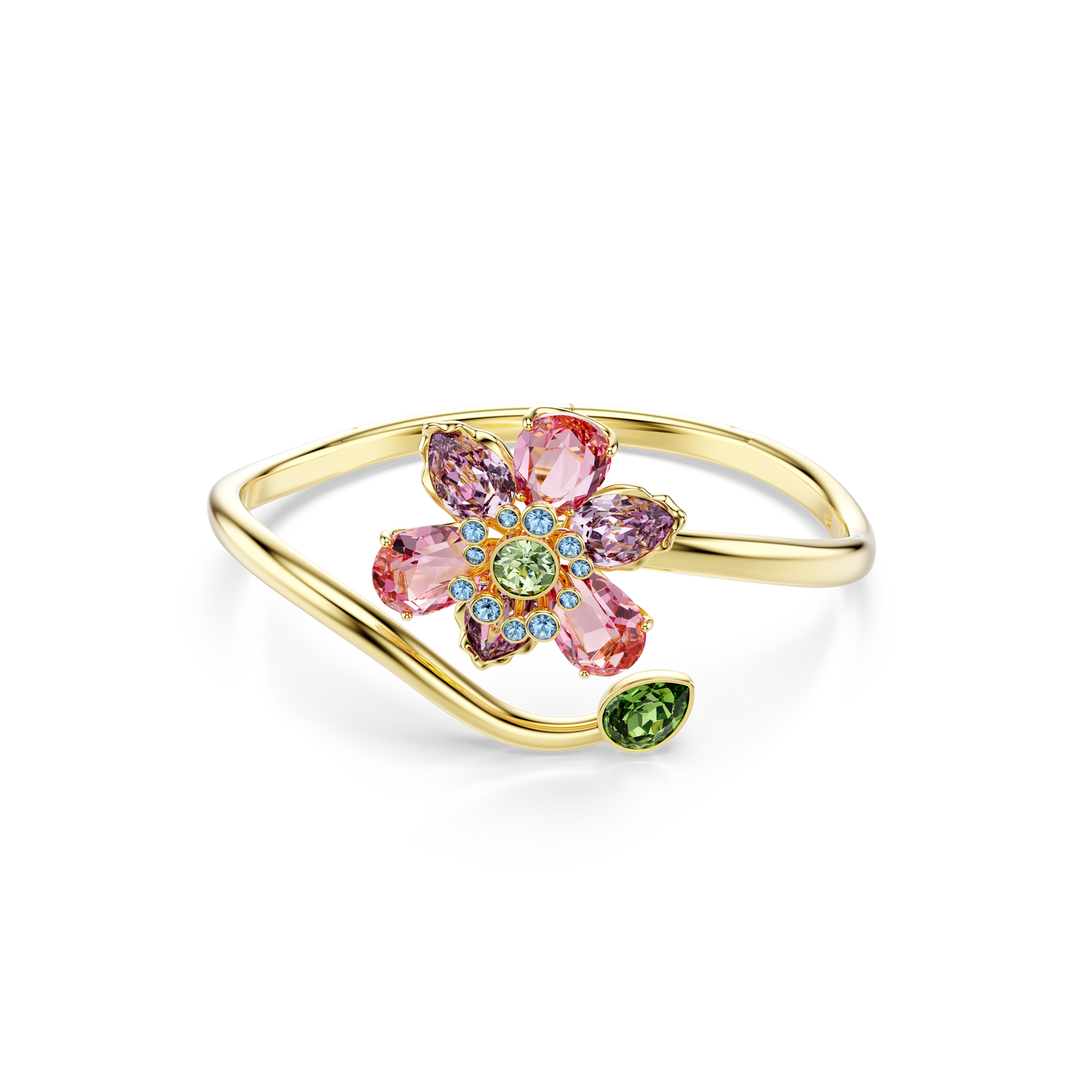 Swarovski Idyllia bangle, Mixed cuts, Flower, Multicolored, Gold-tone plated