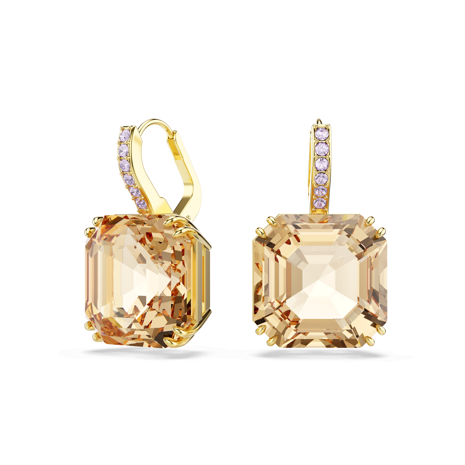 Millenia drop earrings, Mixed cuts, Caramel, 18K gold finish