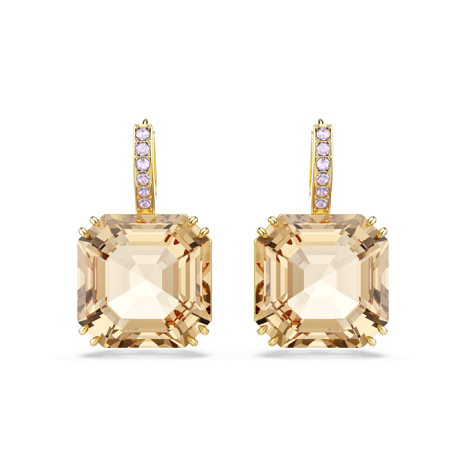 Millenia drop earrings, Mixed cuts, Caramel, 18K gold finish