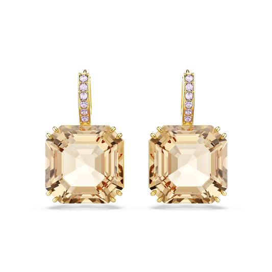 Millenia drop earrings, Mixed cuts, Caramel, 18K gold finish