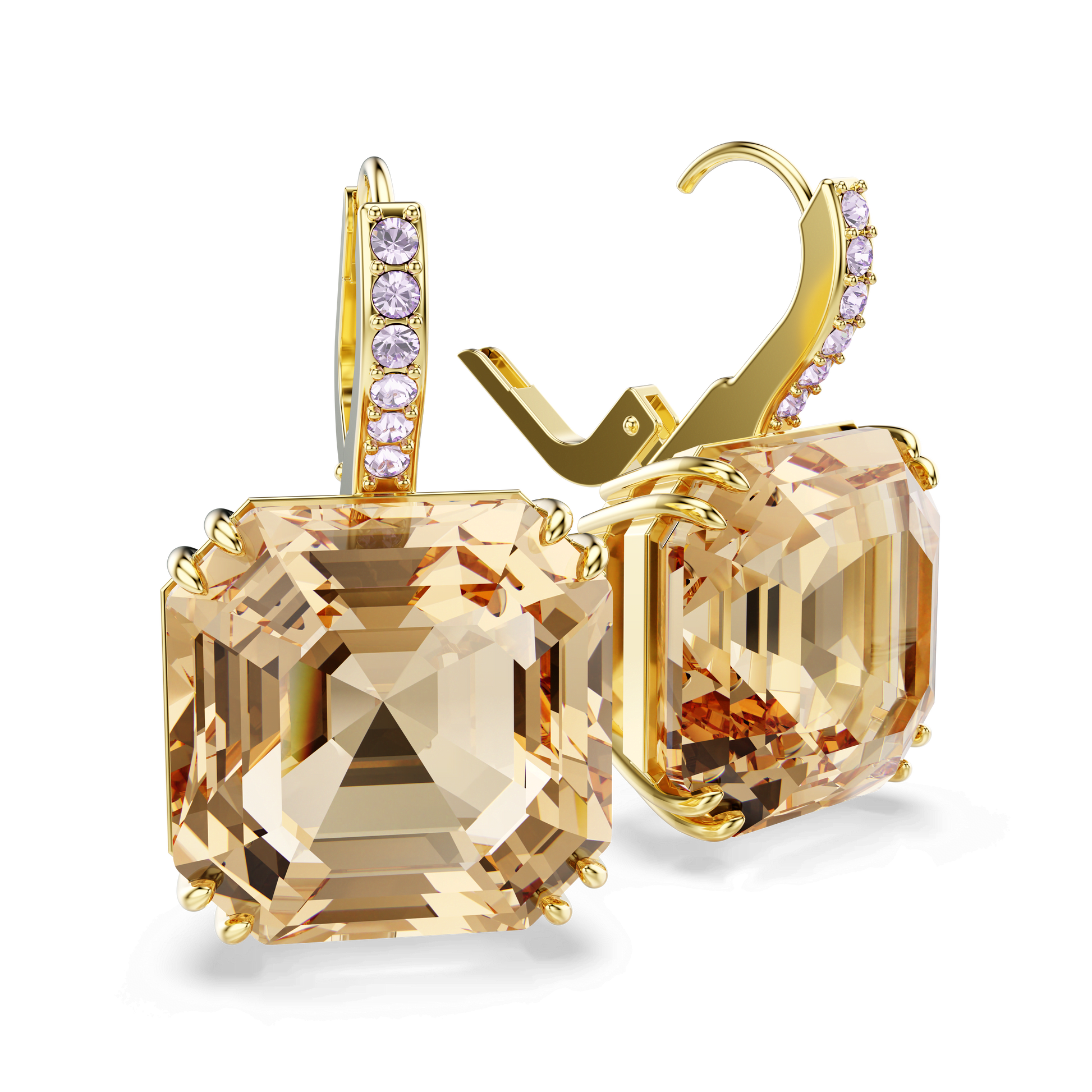 Millenia drop earrings, Mixed cuts, Caramel, 18K gold finish