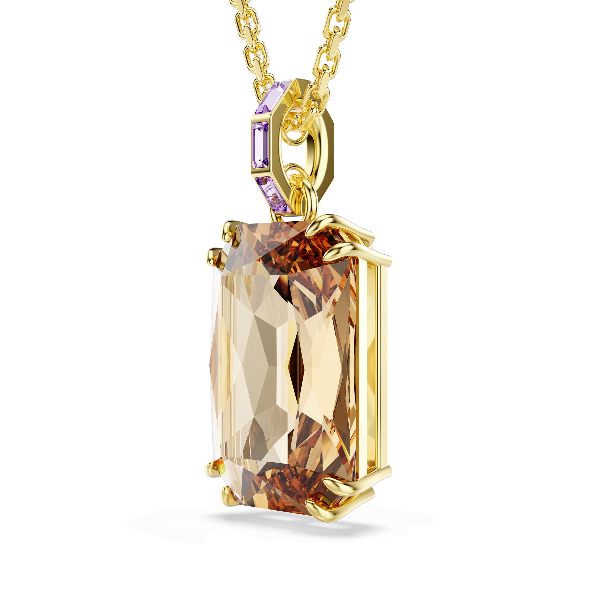 Millenia pendant, Octagon cut, Caramel, 18K gold finish