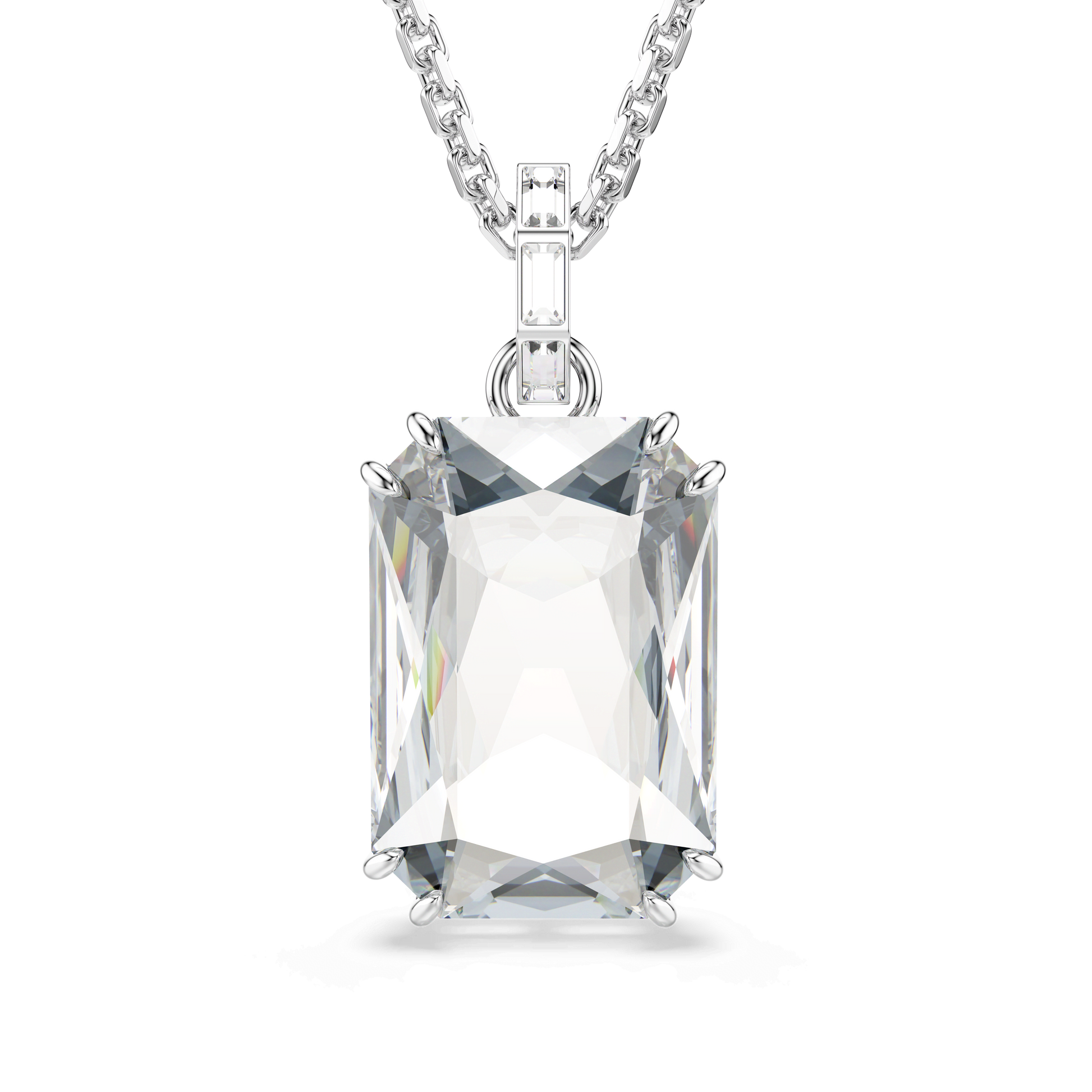 Millenia pendant, Octagon cut, White, Rhodium plated
