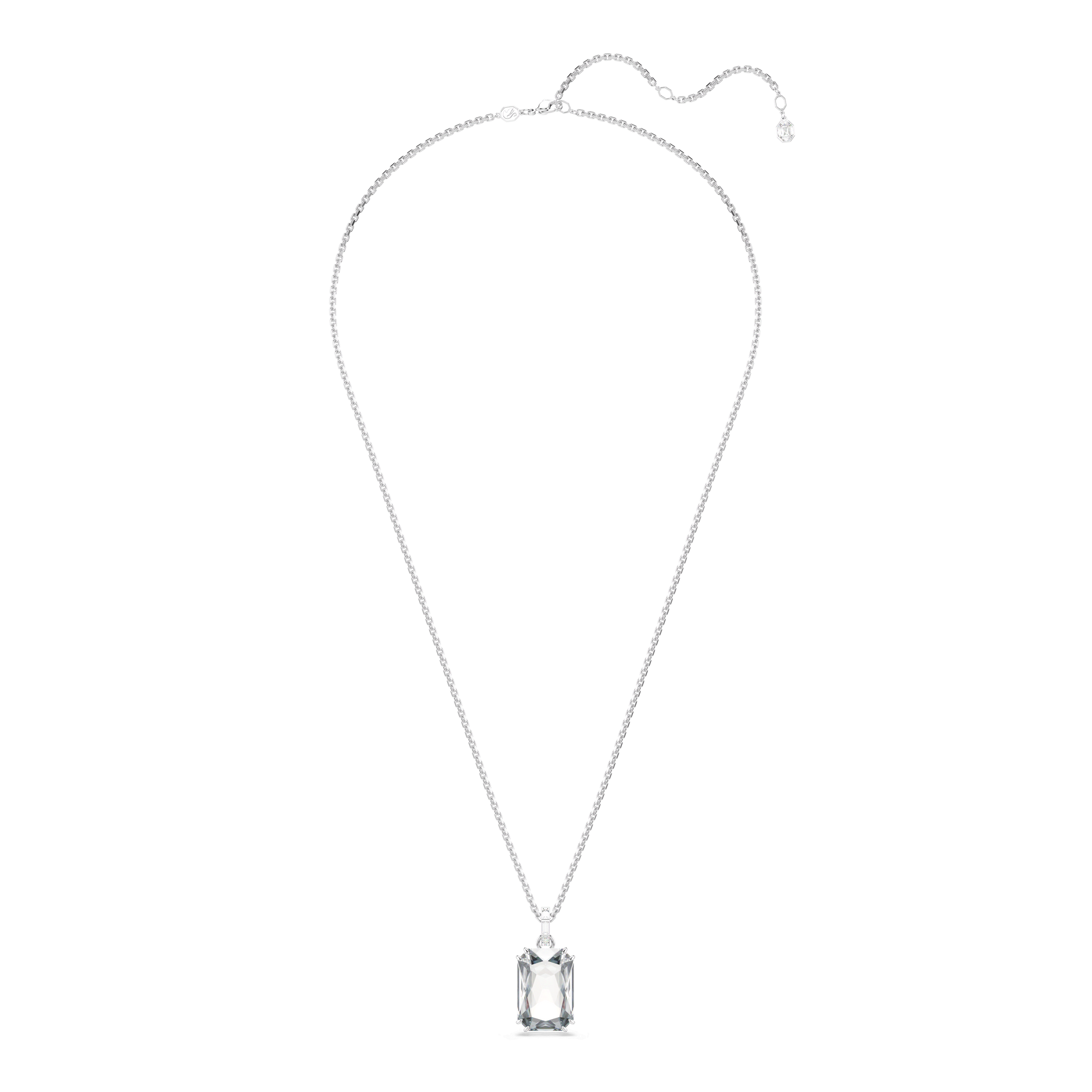 Millenia pendant, Octagon cut, White, Rhodium plated