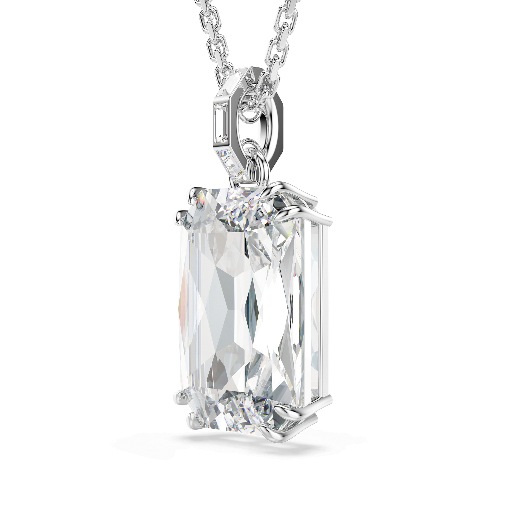 Millenia pendant, Octagon cut, White, Rhodium plated
