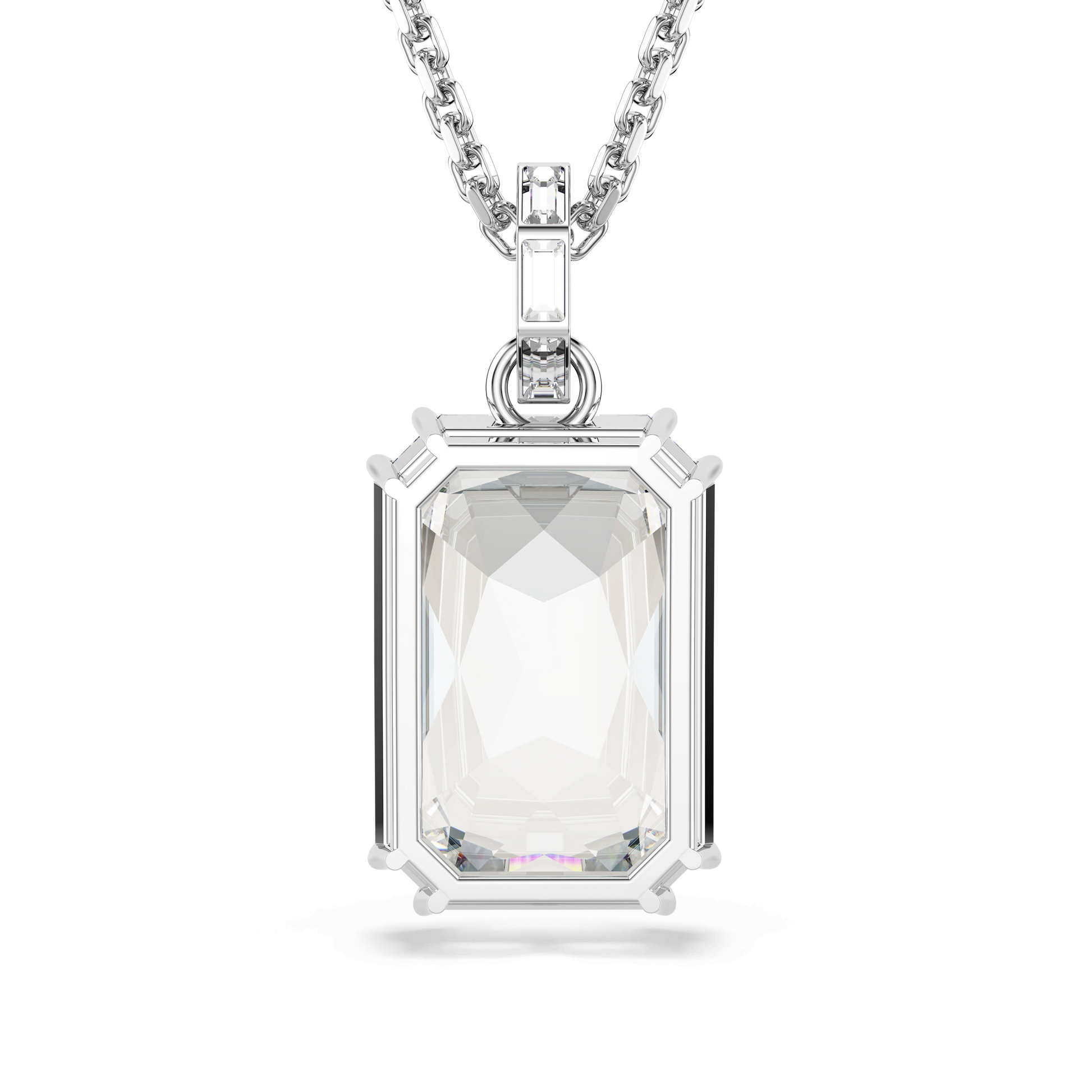 Millenia pendant, Octagon cut, White, Rhodium plated