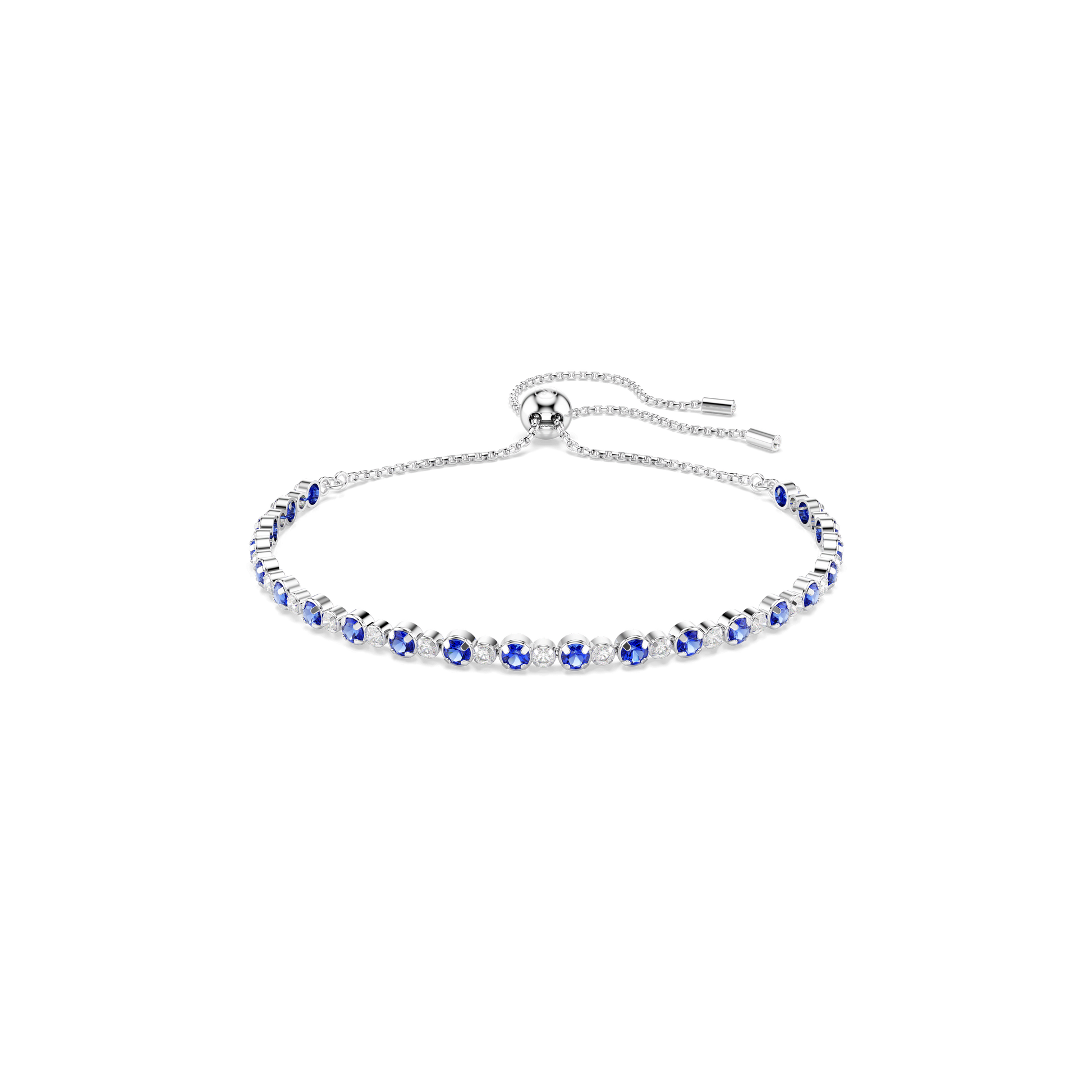 Matrix Tennis bracelet, Mixed round cuts, Blue, Rhodium plated
