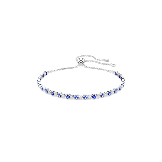Matrix Tennis bracelet, Mixed round cuts, Blue, Rhodium plated