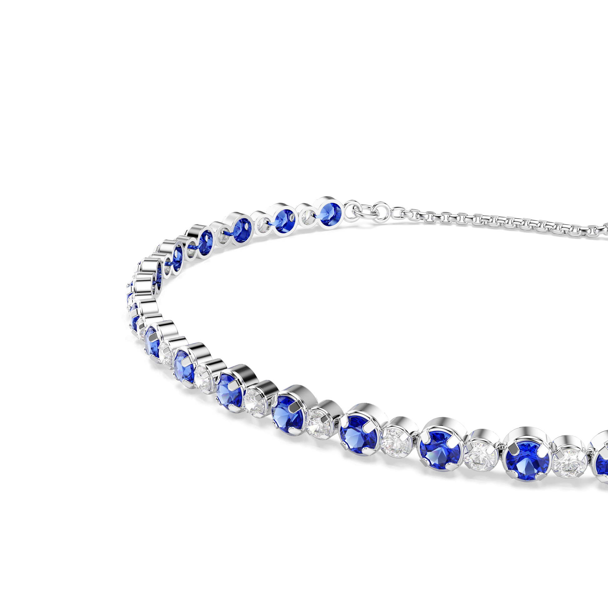 Matrix Tennis bracelet, Mixed round cuts, Blue, Rhodium plated