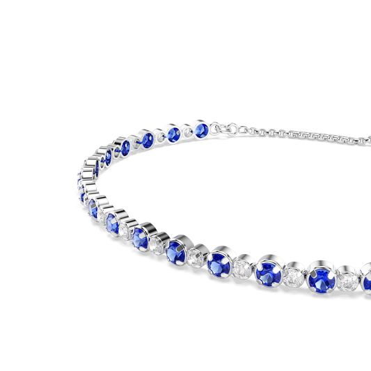 Matrix Tennis bracelet, Mixed round cuts, Blue, Rhodium plated