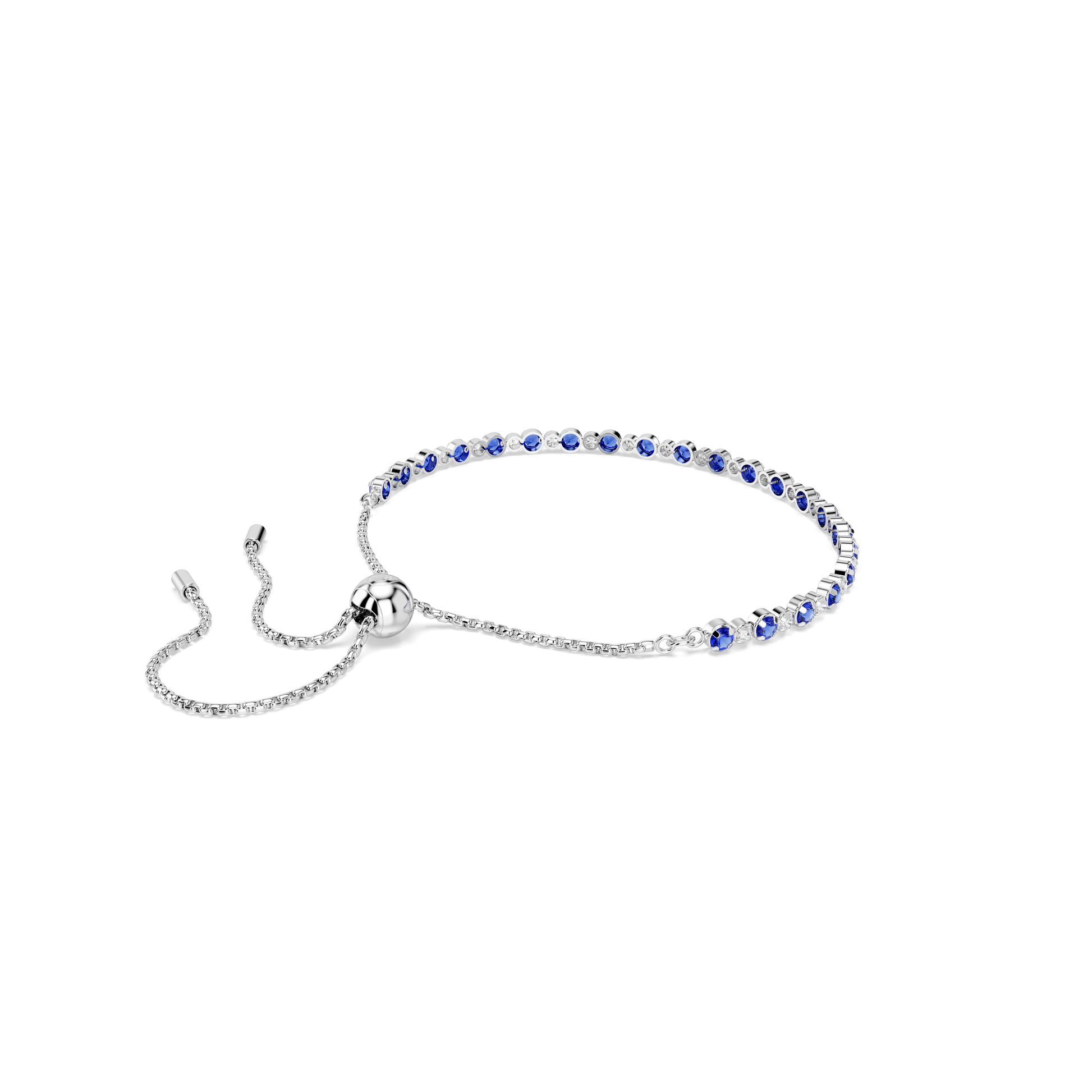 Matrix Tennis bracelet, Mixed round cuts, Blue, Rhodium plated