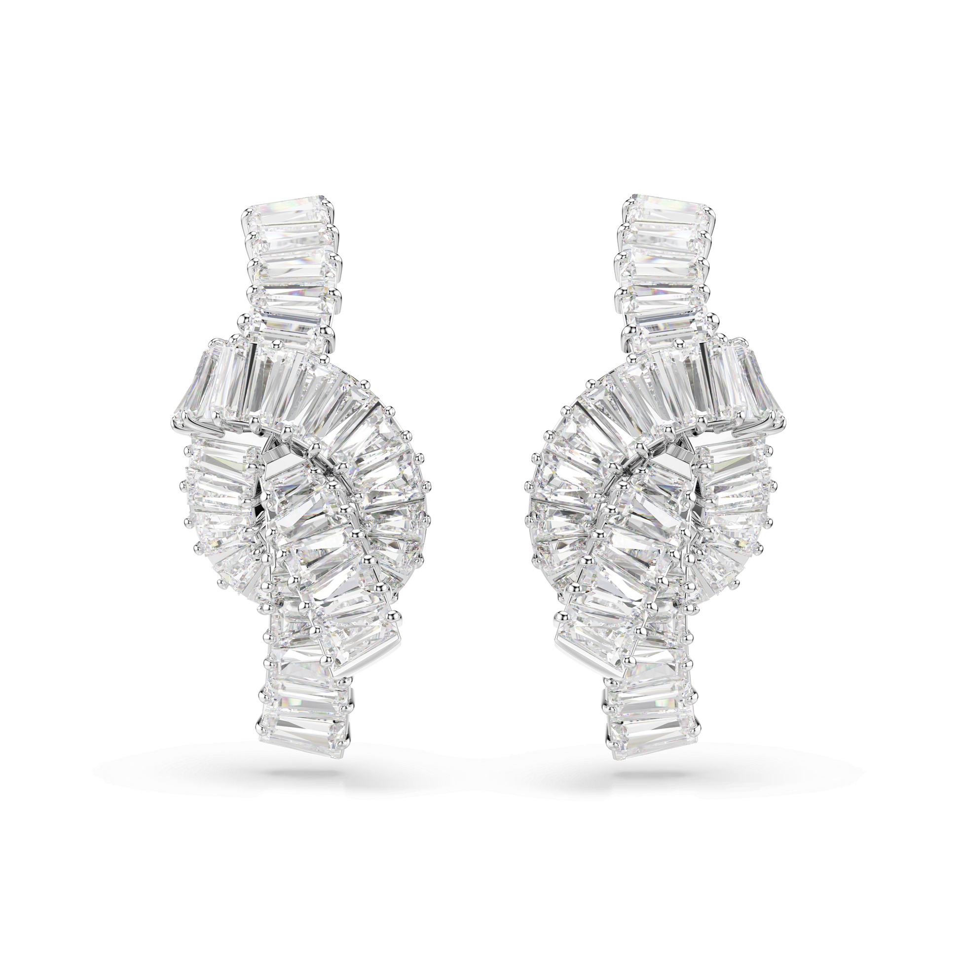 Matrix earrings, Baguette cut, Knot, White, Rhodium plated