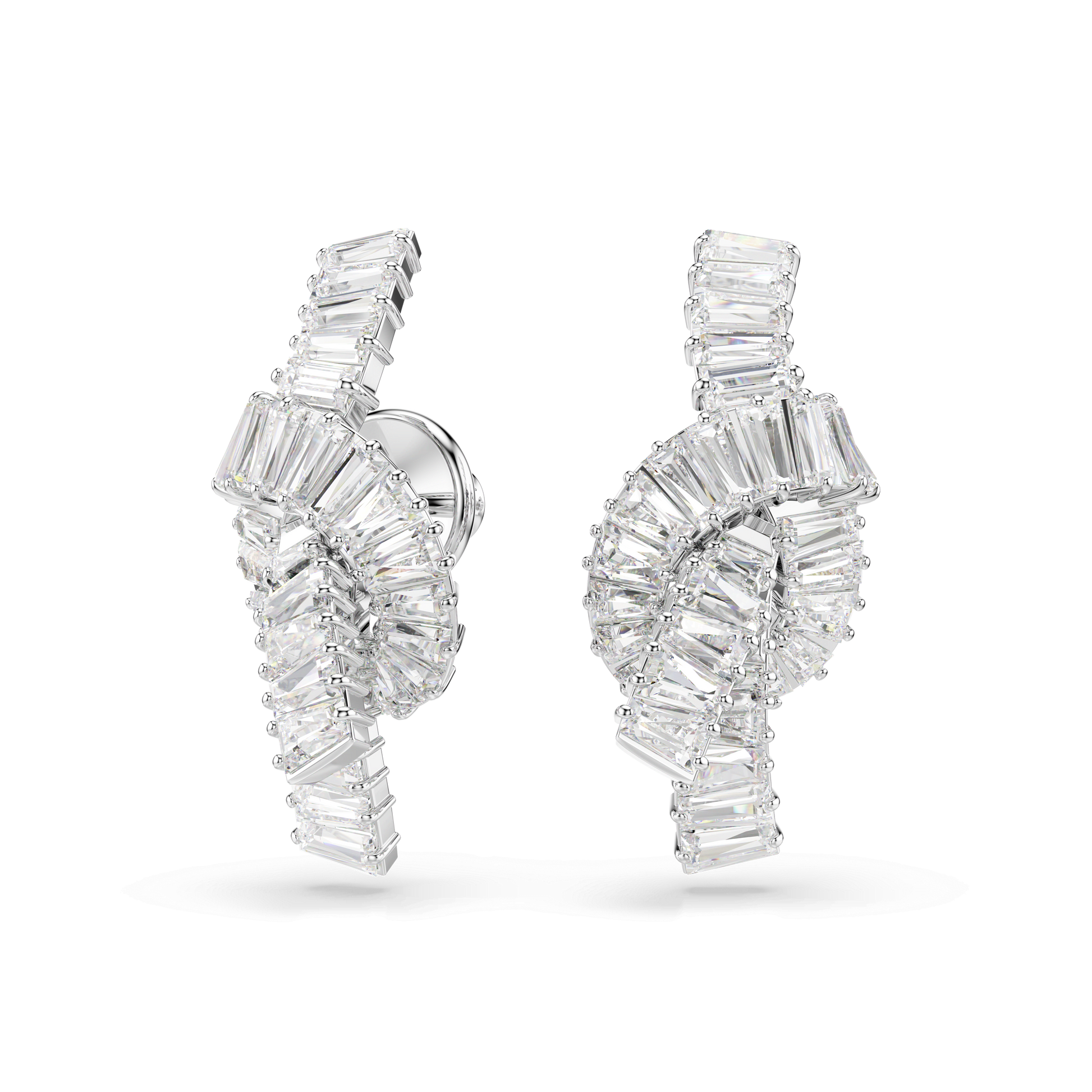 Matrix earrings, Baguette cut, Knot, White, Rhodium plated