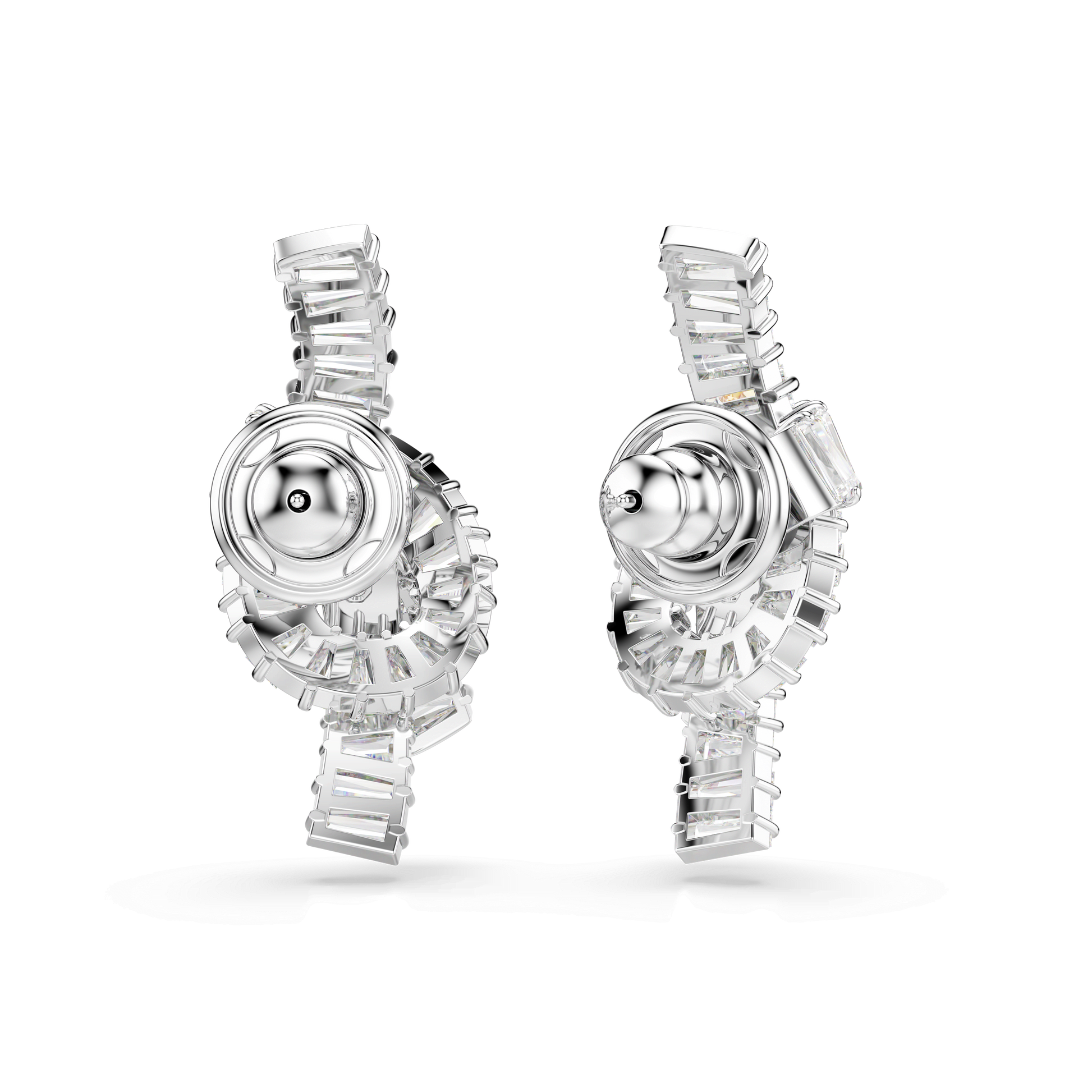 Matrix earrings, Baguette cut, Knot, White, Rhodium plated