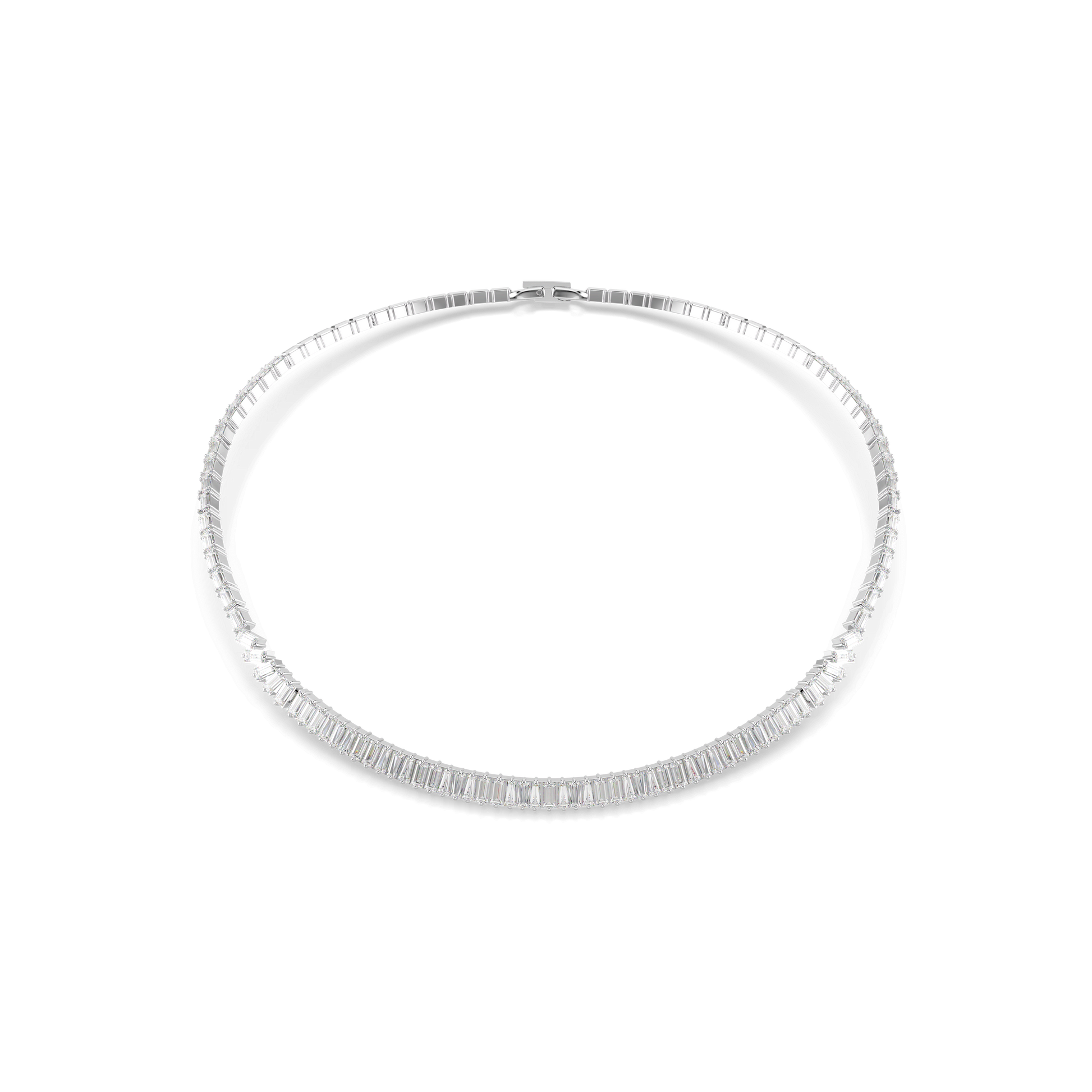 Matrix necklace, Baguette cut, White, Rhodium plated