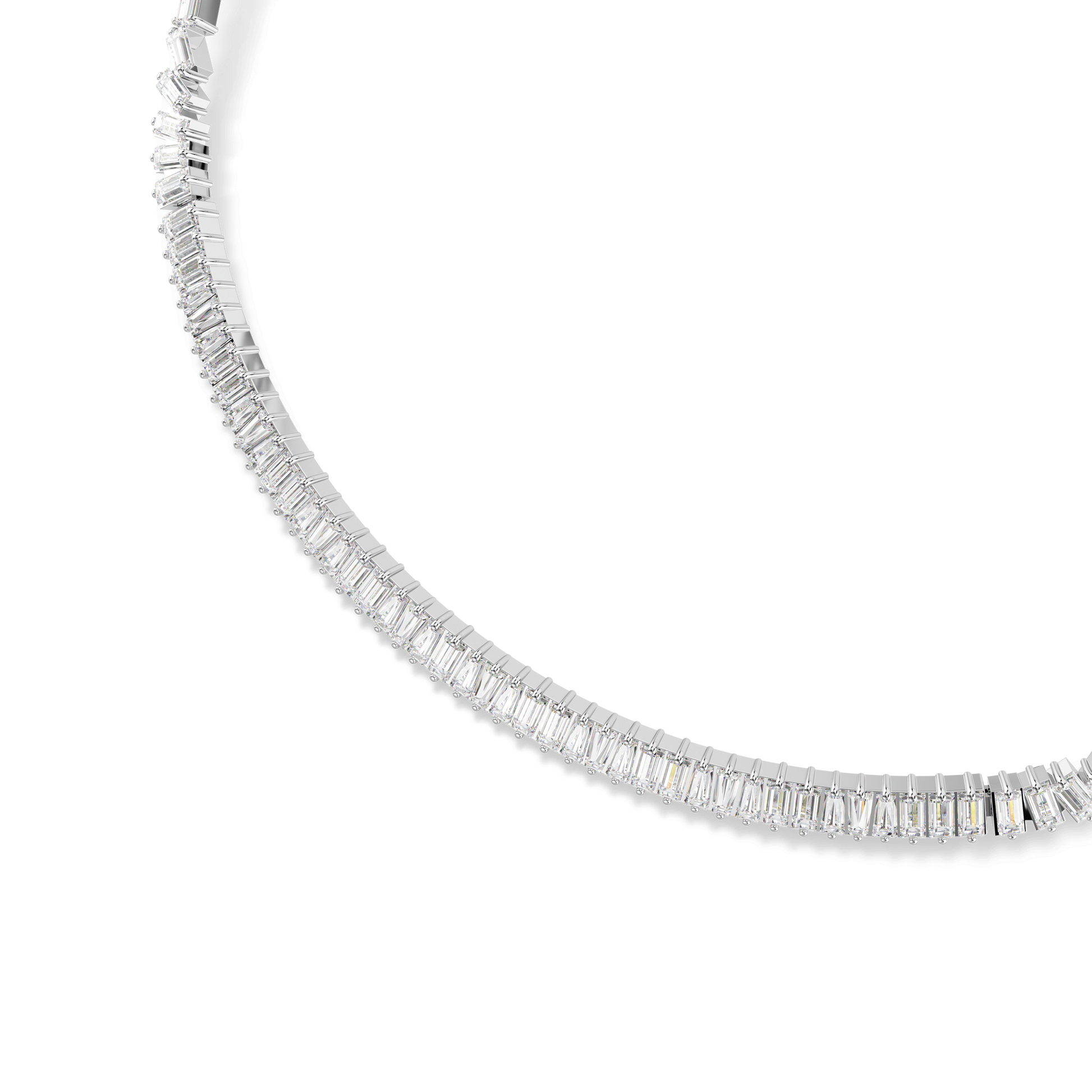 Matrix necklace, Baguette cut, White, Rhodium plated