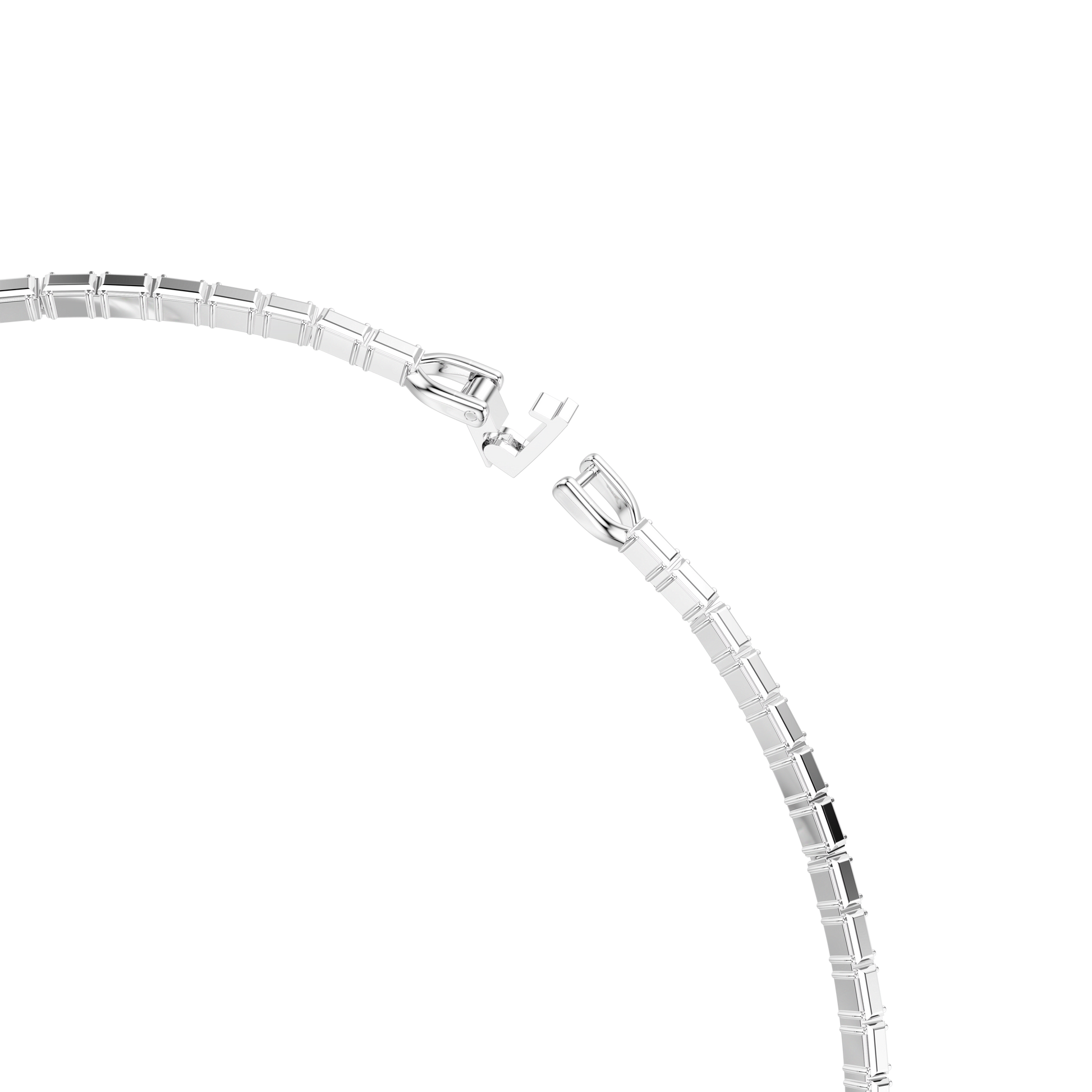 Matrix necklace, Baguette cut, White, Rhodium plated