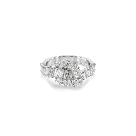 Matrix ring, Baguette cut, Knot, White, Rhodium plated