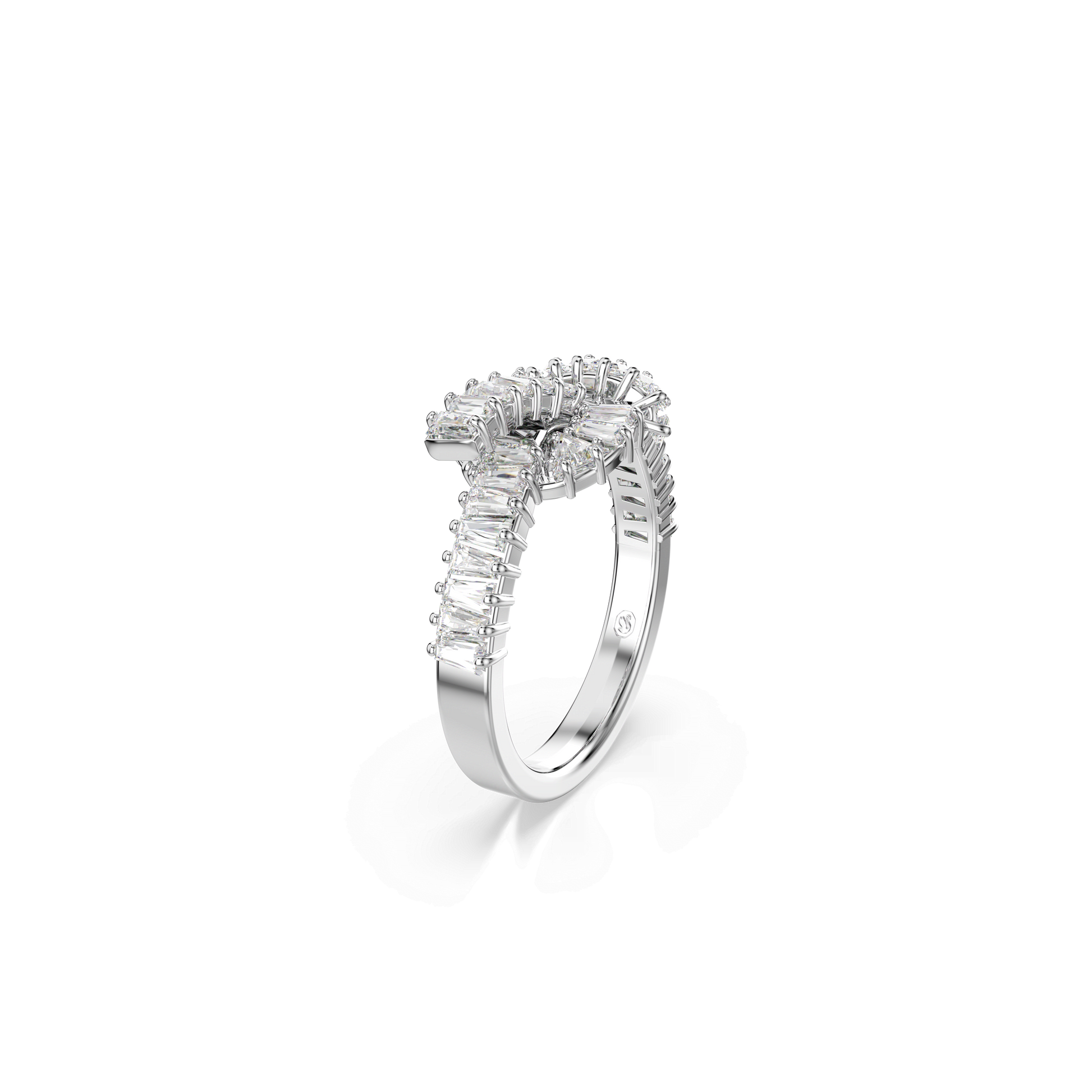 Matrix ring, Baguette cut, Knot, White, Rhodium plated