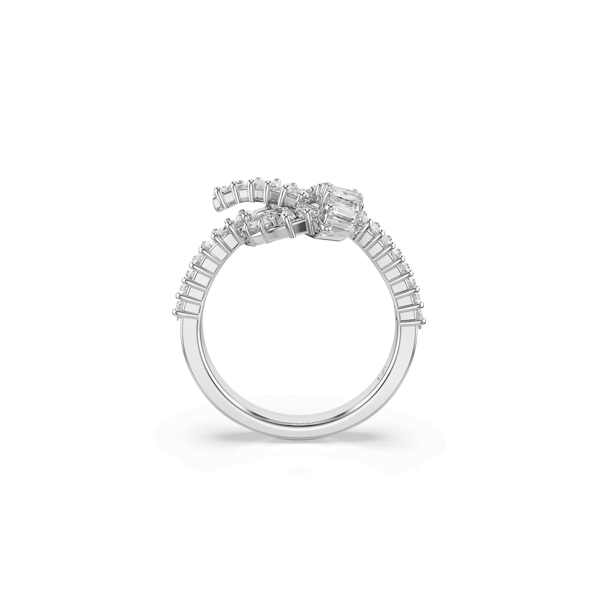 Matrix ring, Baguette cut, Knot, White, Rhodium plated