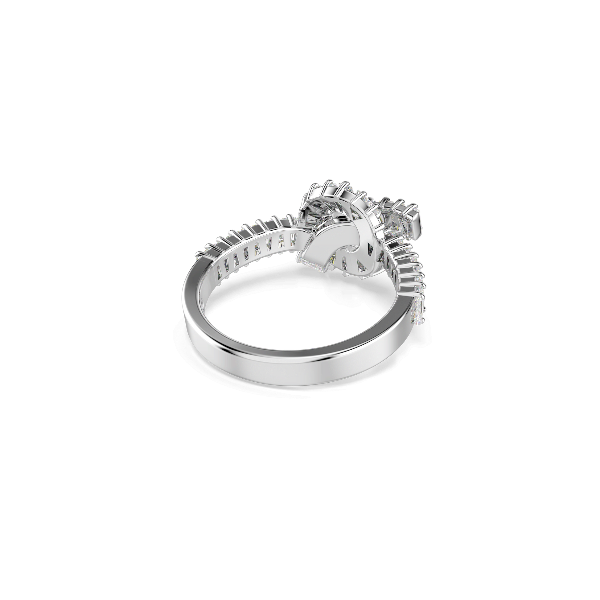 Matrix ring, Baguette cut, Knot, White, Rhodium plated