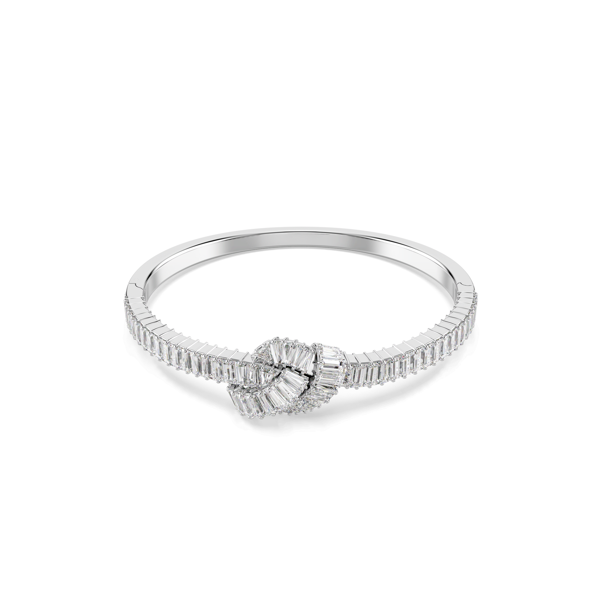 Matrix bangle, Baguette cut, Knot, White, Rhodium plated
