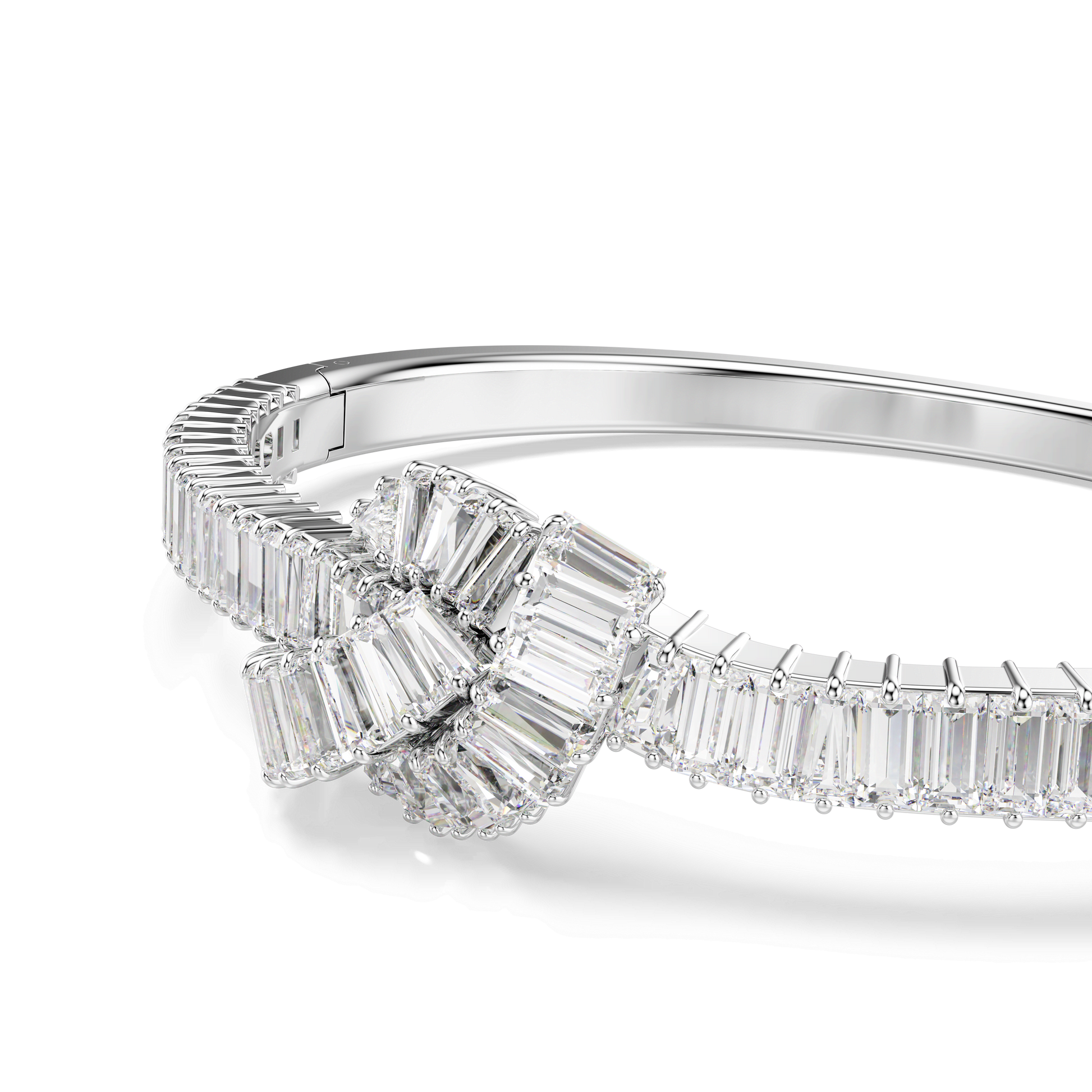 Matrix bangle, Baguette cut, Knot, White, Rhodium plated