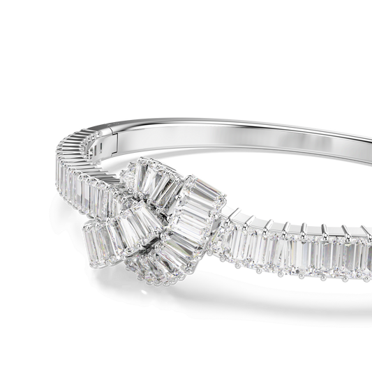 Matrix bangle, Baguette cut, Knot, White, Rhodium plated