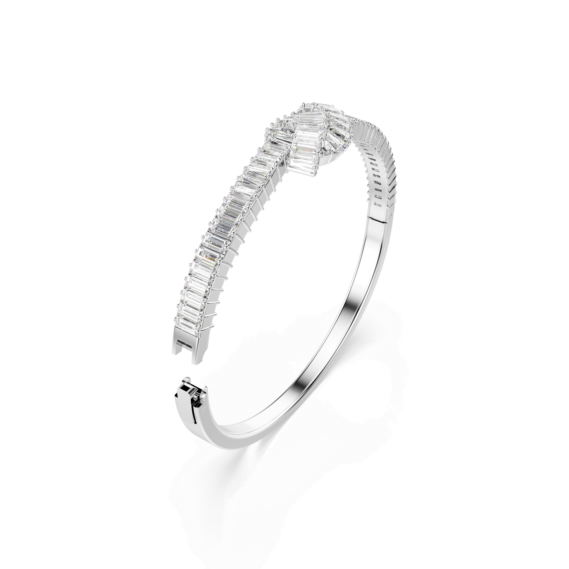 Matrix bangle, Baguette cut, Knot, White, Rhodium plated