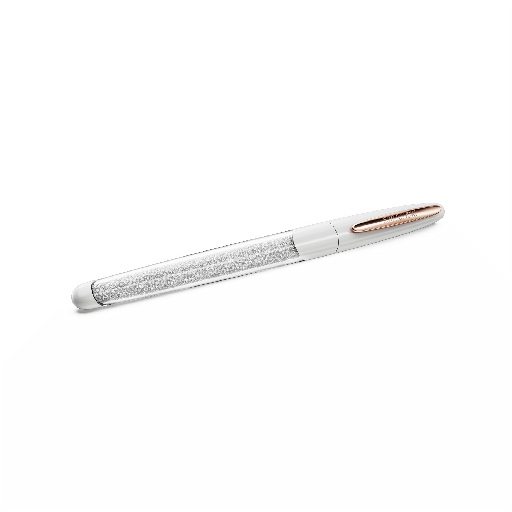Crystalline rollerball pen, White, Rose gold-tone plated