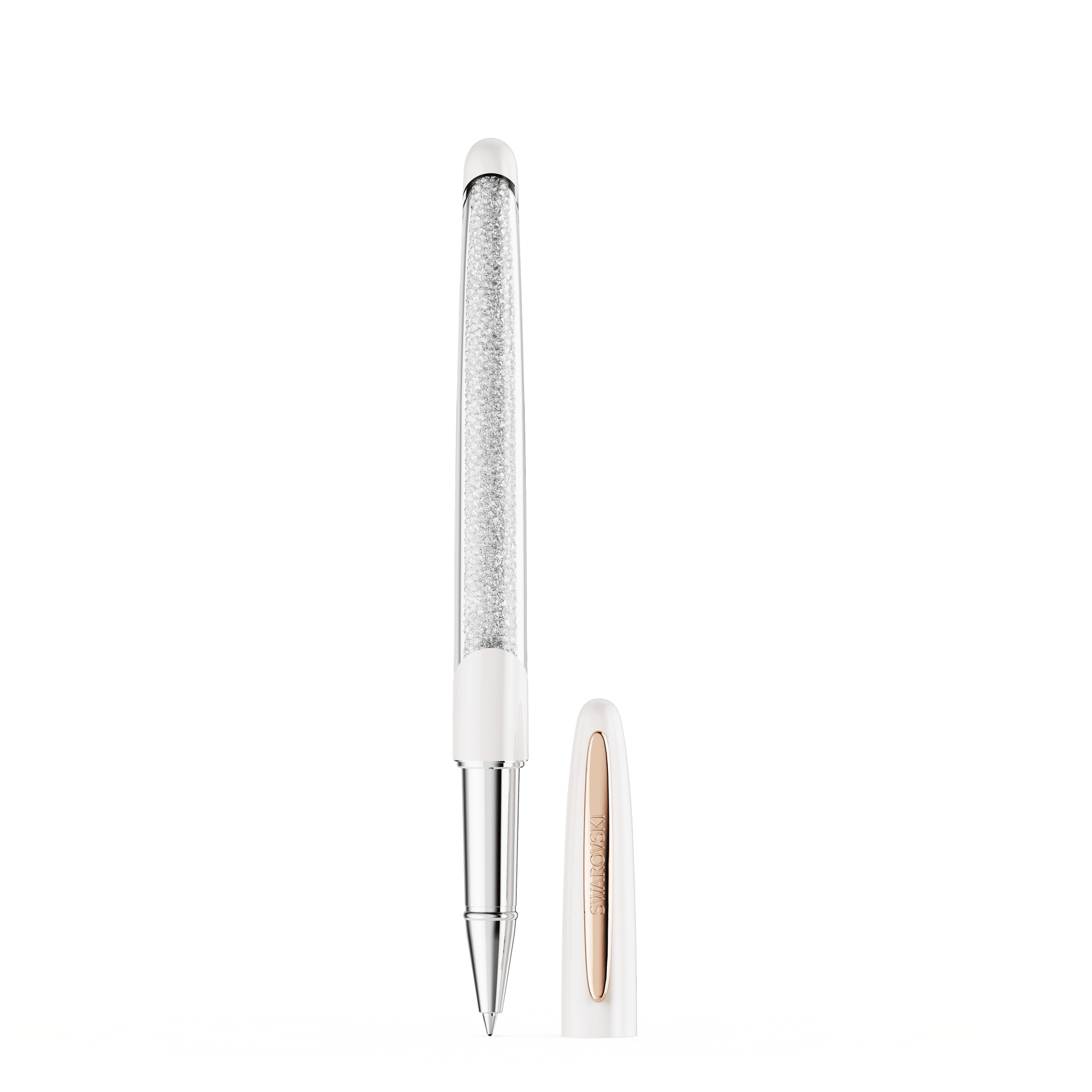 Crystalline rollerball pen, White, Rose gold-tone plated