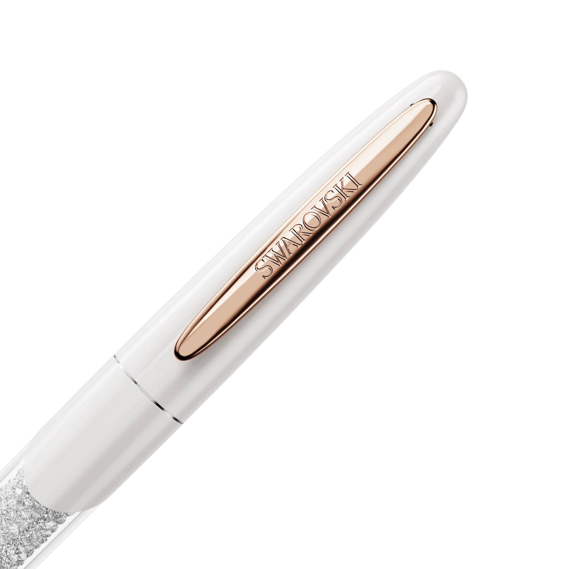 Crystalline rollerball pen, White, Rose gold-tone plated