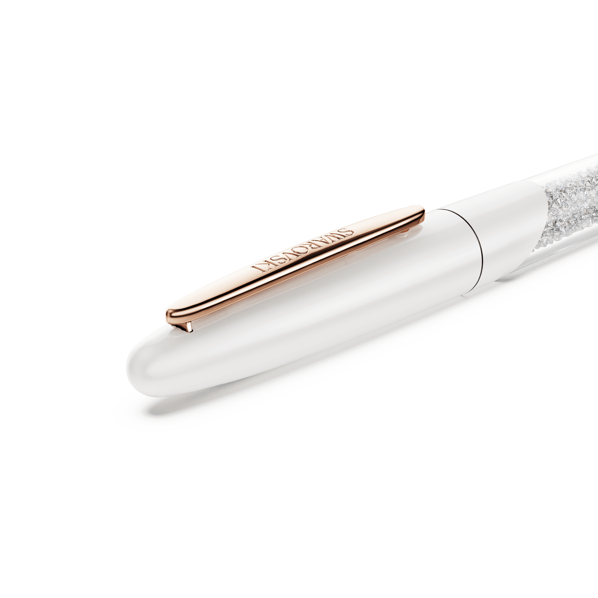 Crystalline rollerball pen, White, Rose gold-tone plated