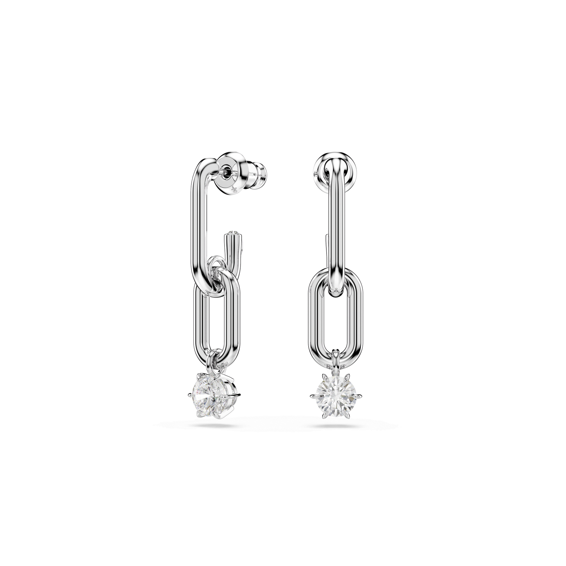 Constella drop earrings, Round cut, White, Rhodium plated