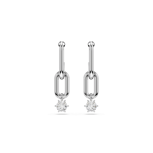 Constella drop earrings, Round cut, White, Rhodium plated