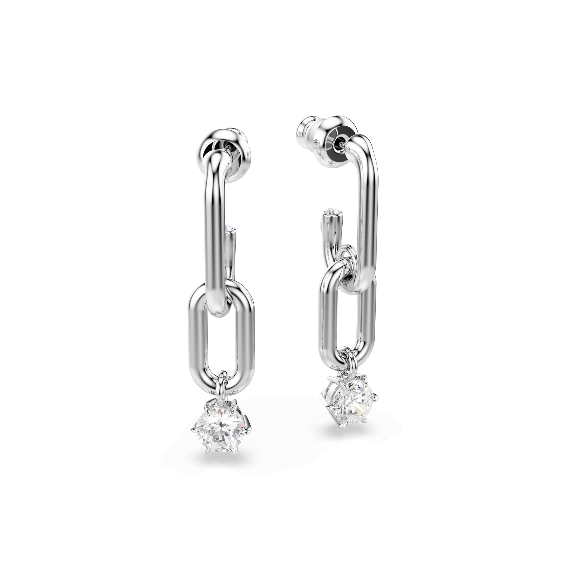Constella drop earrings, Round cut, White, Rhodium plated