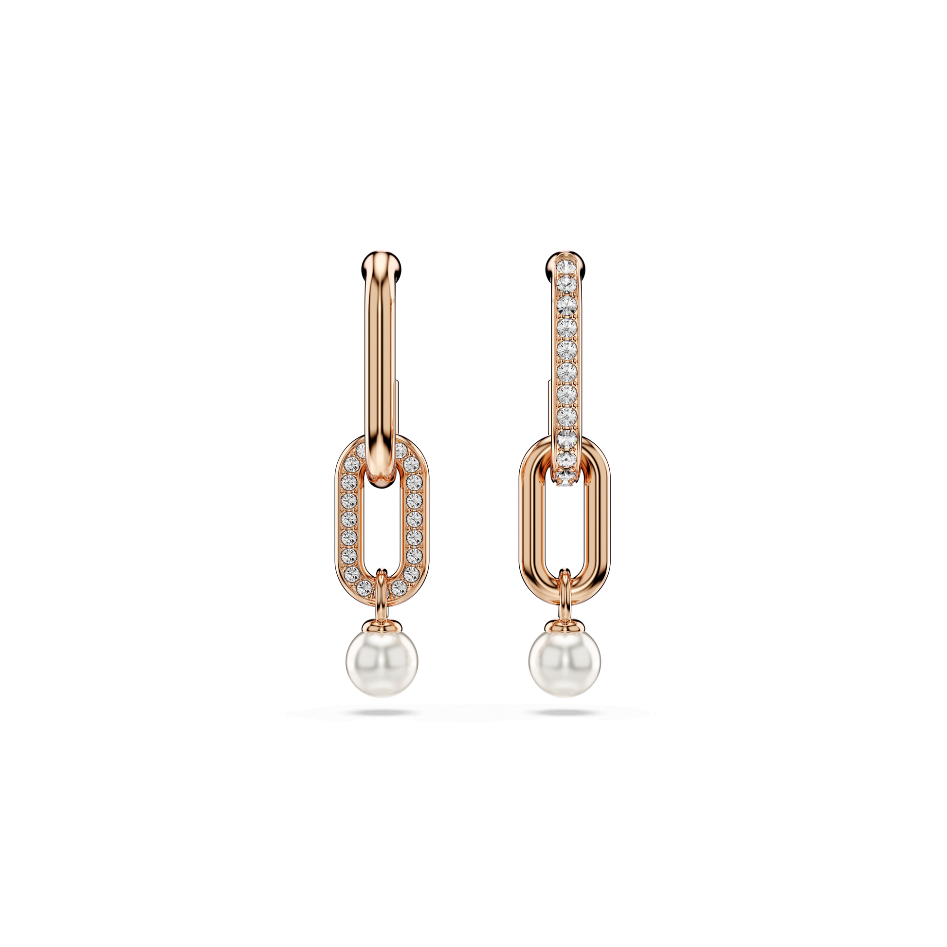 Constella drop earrings, Crystal pearl, Round cut, White, 18K rose gold finish