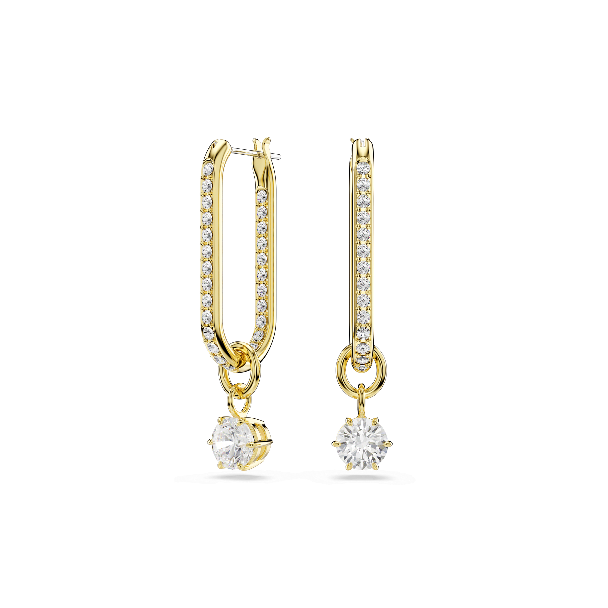 Constella drop earrings, Round cut, White, 18K gold finish