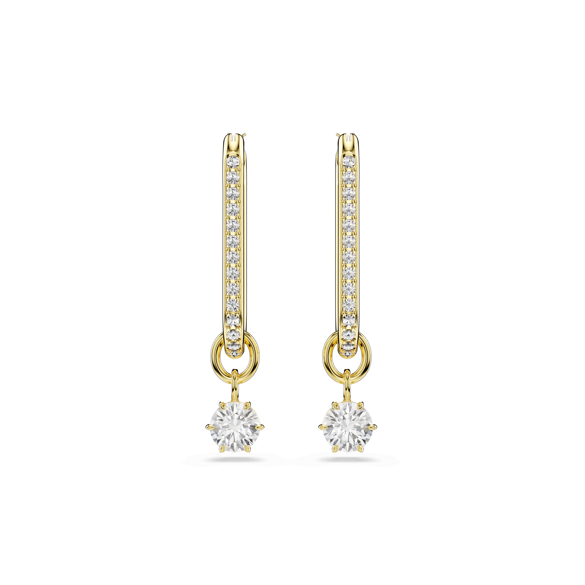 Constella drop earrings, Round cut, White, 18K gold finish