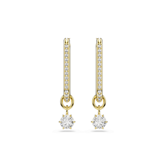 Constella drop earrings, Round cut, White, 18K gold finish