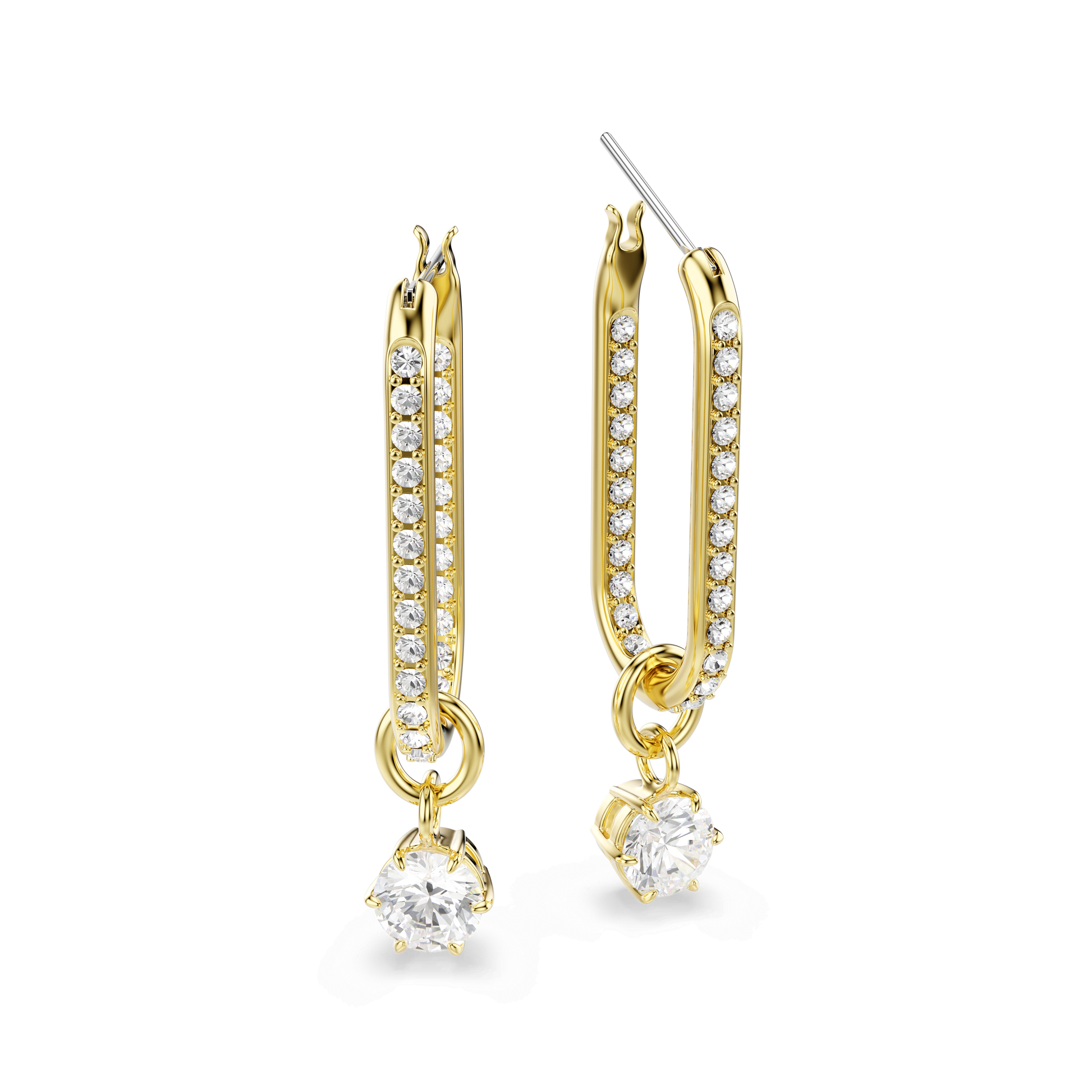 Constella drop earrings, Round cut, White, 18K gold finish