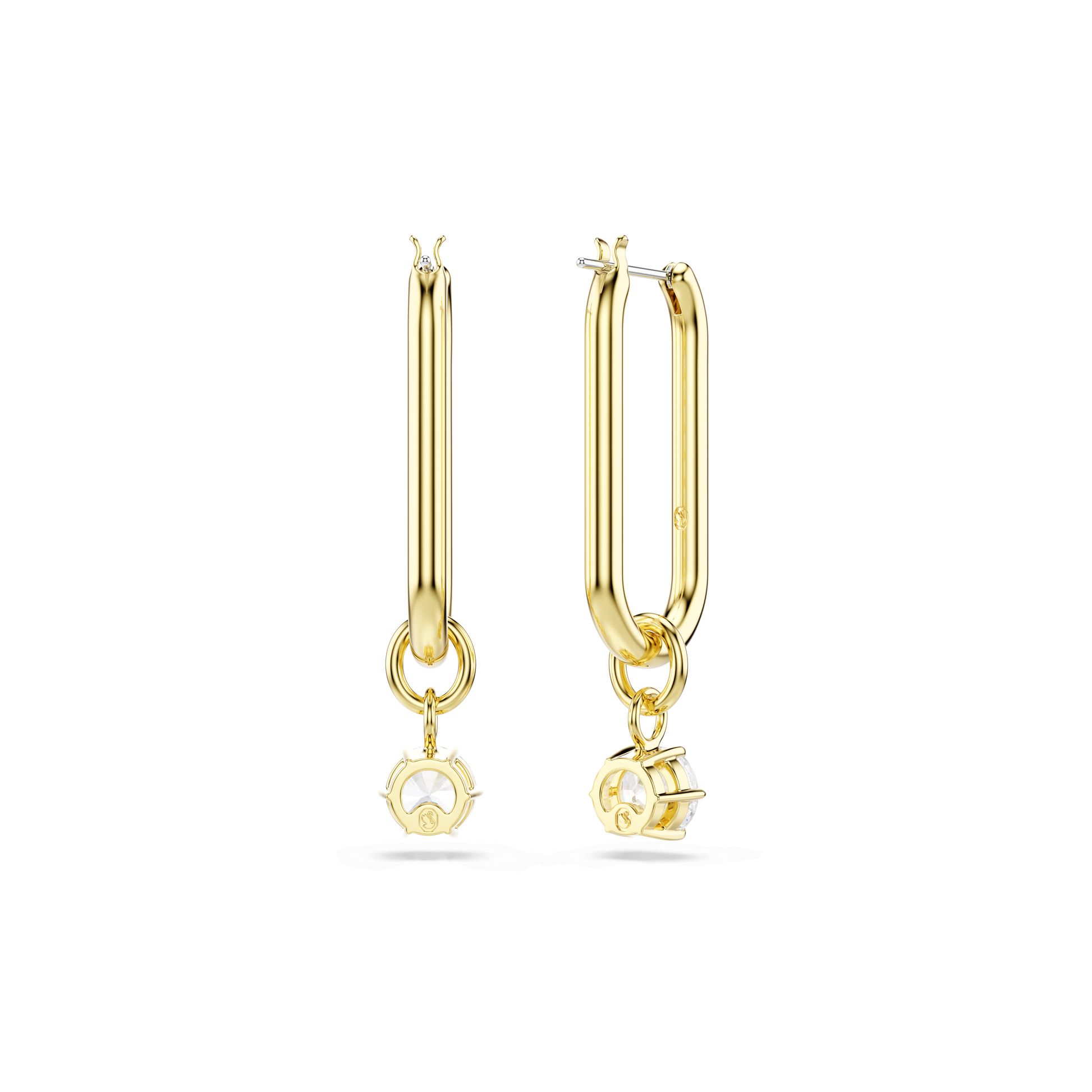 Constella drop earrings, Round cut, White, 18K gold finish