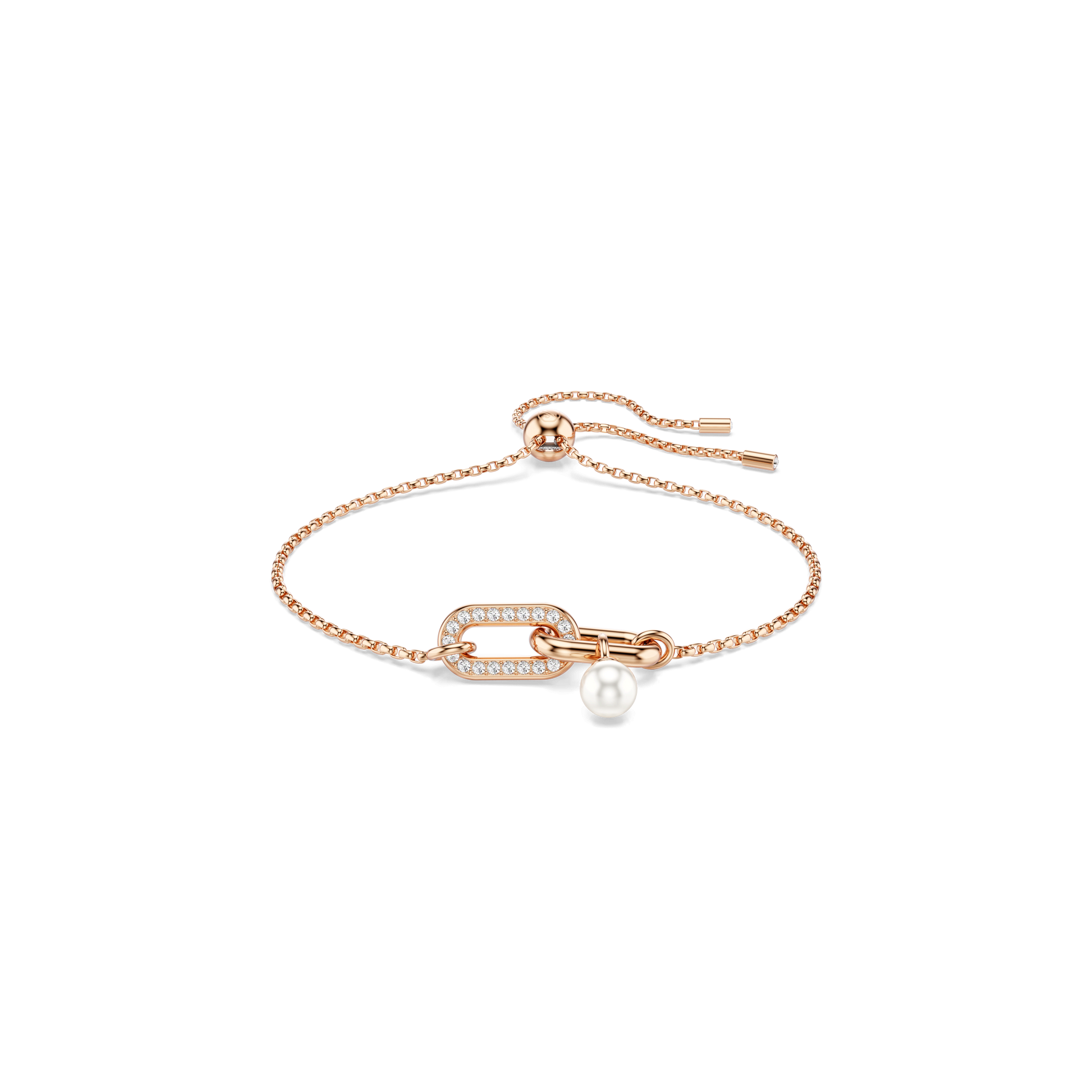 Constella bracelet, Crystal pearl, Round cut, White, 18K rose gold finish