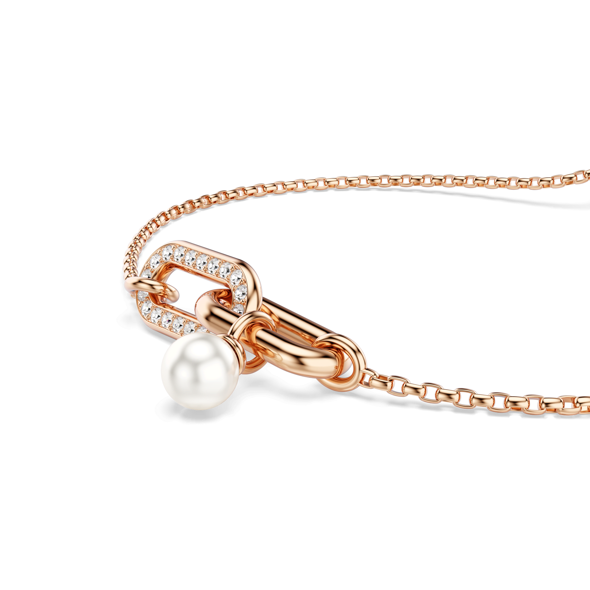 Constella bracelet, Crystal pearl, Round cut, White, 18K rose gold finish